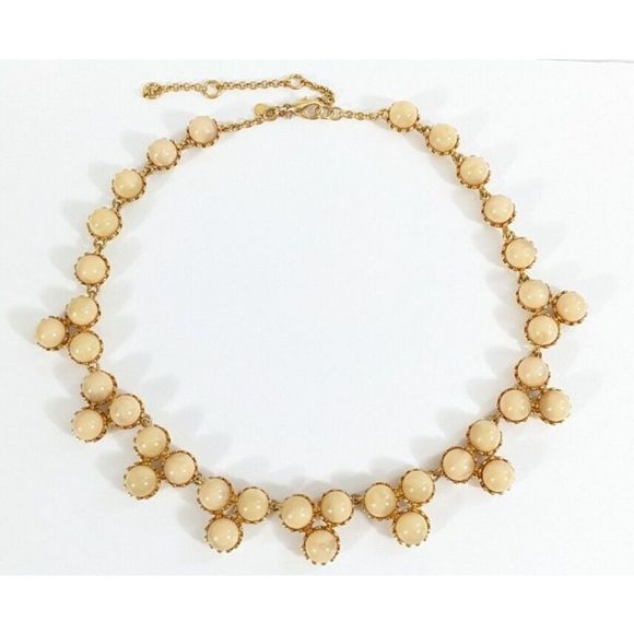 Marbled Beige Round Gold Tone Autumn Neutral Ann Taylor Bauble Necklace - Picture 2 of 12